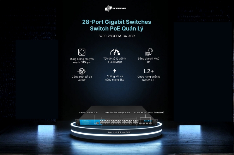 Switch Scodeno PoE có quản lý S200-28GCPM-C4-ACR
