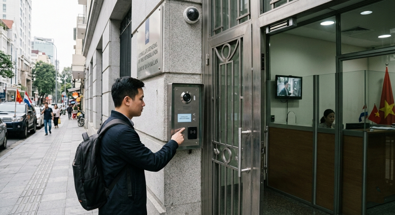Hệ thống intercom cho lãnh sự quán - Xác minh khách trước khi cấp quyền truy cập