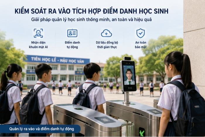 lắp đặt kiểm soát ra vào tích hợp điểm danh học sinh